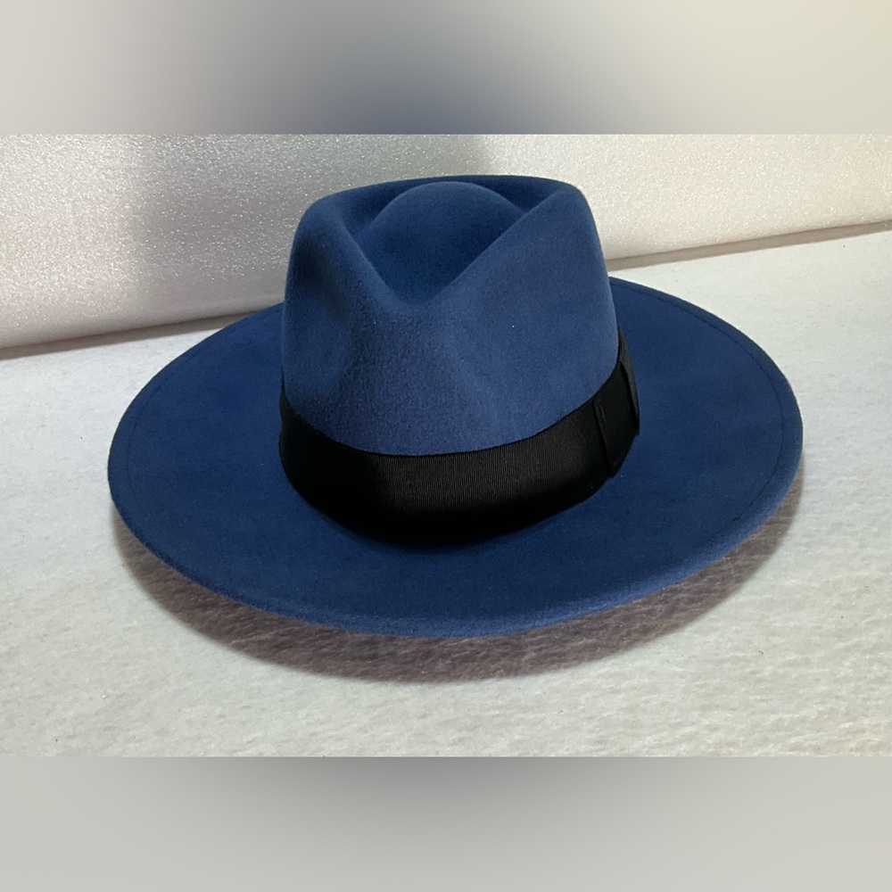 Brixton Blue Joanna Felt Hat Black Ribbon Size Medium Fedora New Without Tags
